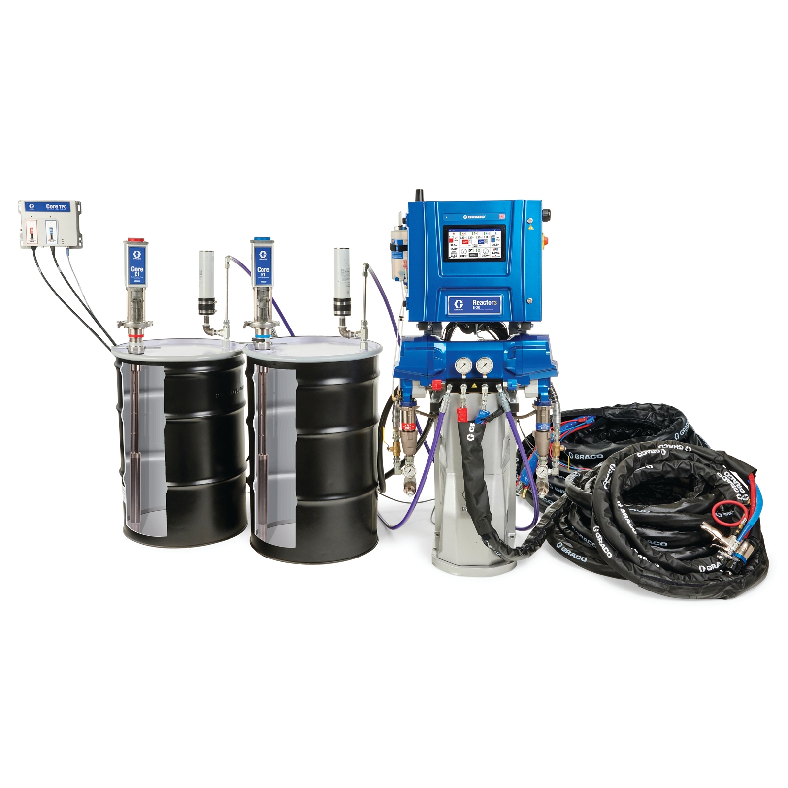 Reactor 3 E-20 Elite Tier Spray Foam Proportioner Package, 200 ft Internal Heated Hose, 10 kW, E1 Transfer Pump